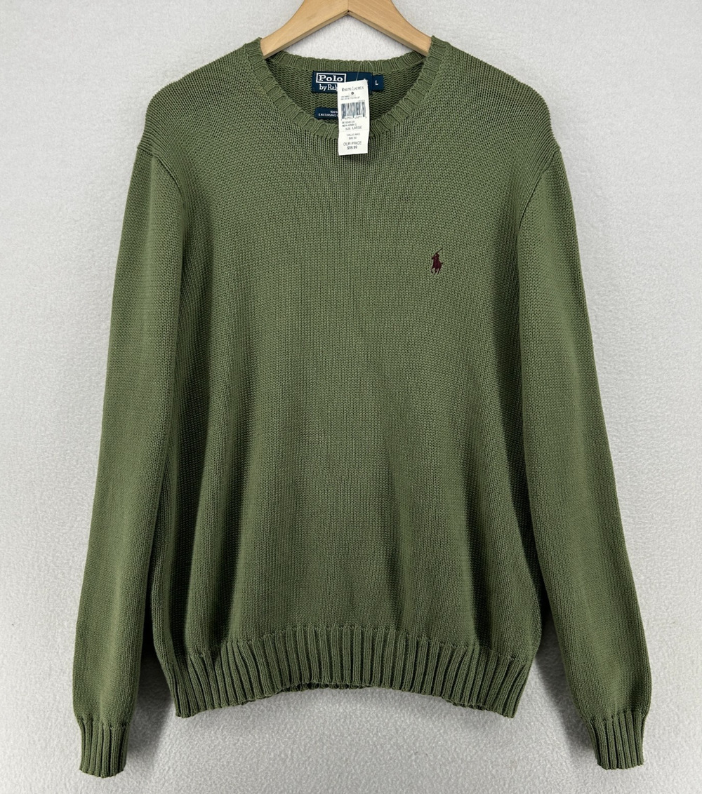 POLO RALPH LAUREN Sweater Mens L Iconic Crew Neck Jumper Pullover Green NEW